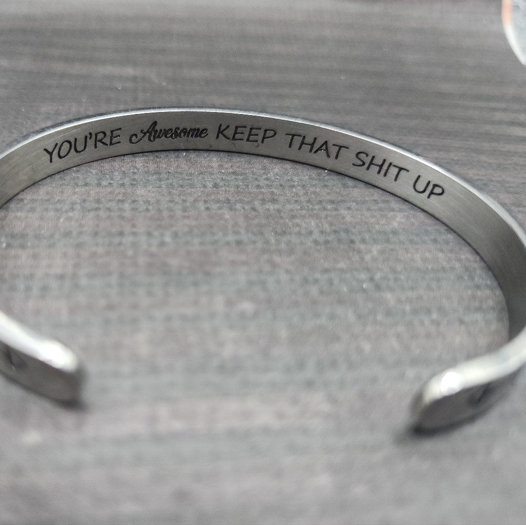Inspirational Mantra Stainless Steel Cuff Bangle